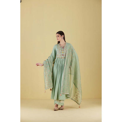 Inej Front Gather Sea Green Mint Kurta with Palazzo (Set of 2)