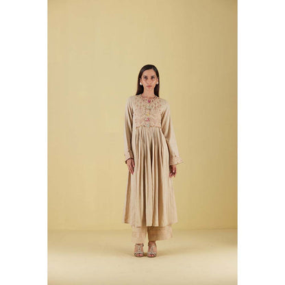 Inej Front Gather Beige Kurta with Palazzo (Set of 2)