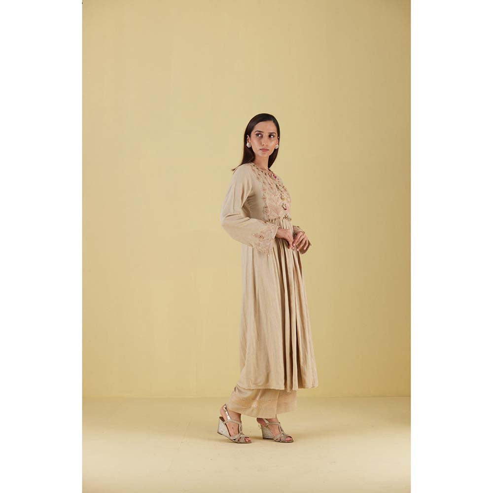Inej Front Gather Beige Kurta with Palazzo (Set of 2)