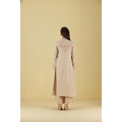 Inej Front Gather Beige Kurta with Palazzo (Set of 2)