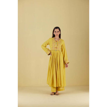 Inej Front Gather Corn Yellow Kurta with Palazzo (Set of 2)