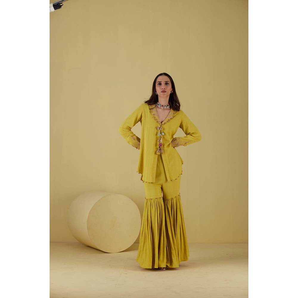 Inej Coat Corn Yellow Kurta with Sharara (Set of 2)
