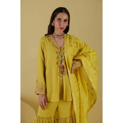 Inej Coat Corn Yellow Kurta with Sharara (Set of 2)