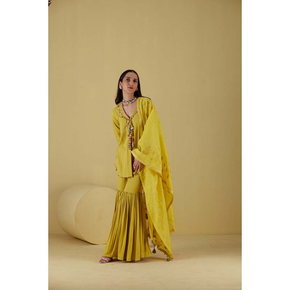Inej Coat Corn Yellow Kurta with Sharara (Set of 2)