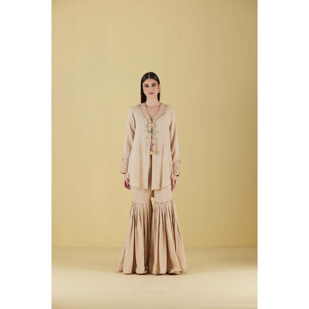 Inej Coat Beige Kurta with Sharara (Set of 2)