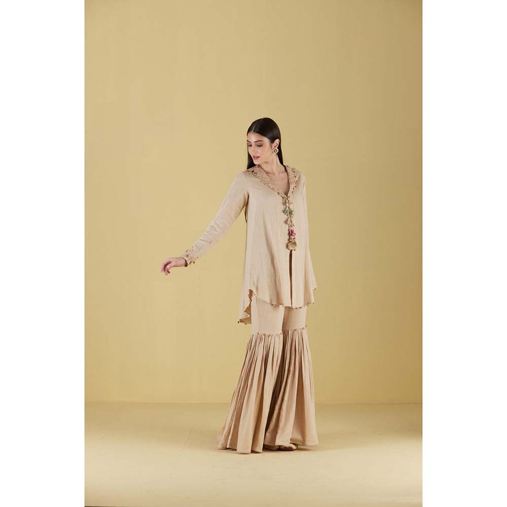 Inej Coat Beige Kurta with Sharara (Set of 2)
