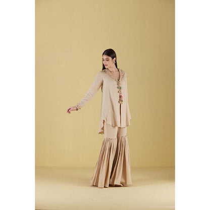 Inej Coat Beige Kurta with Sharara (Set of 2)