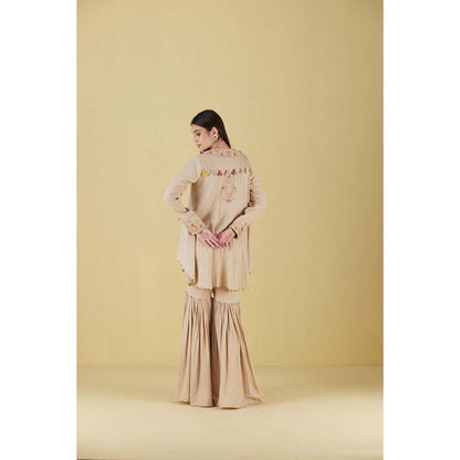 Inej Coat Beige Kurta with Sharara (Set of 2)
