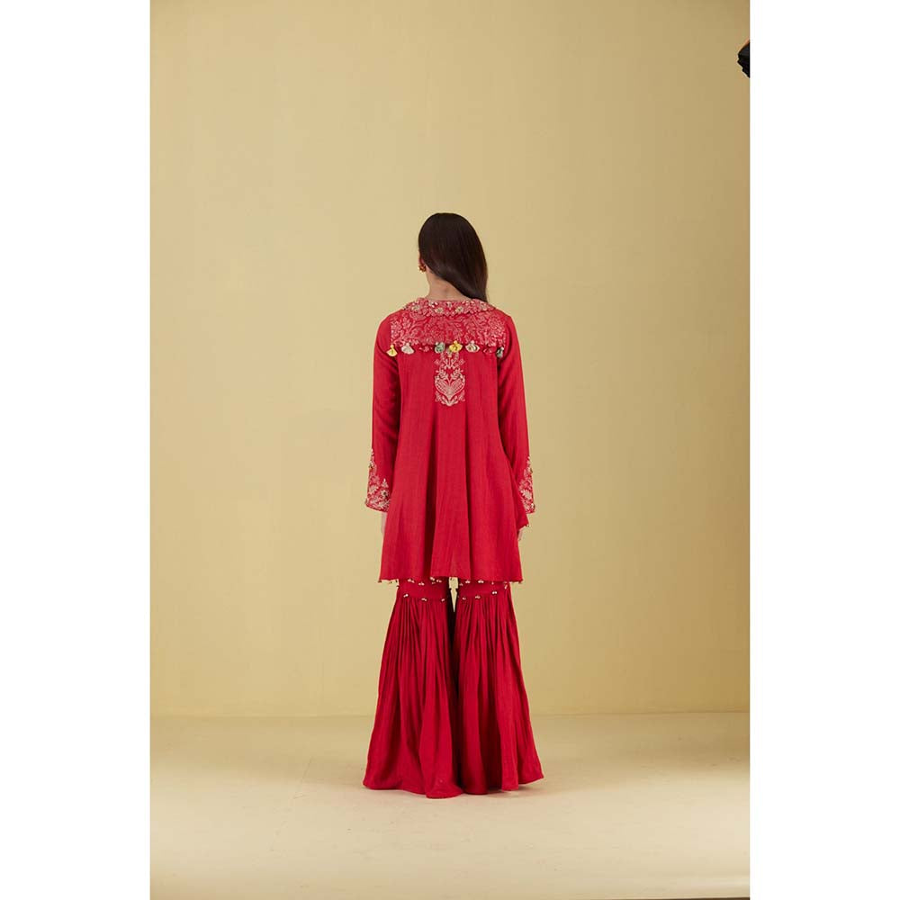 Inej Coat Red Kurta with Sharara (Set of 2)