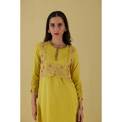 Inej Waist Coat Kurta Corn Yellow with Pant (Set of 2)