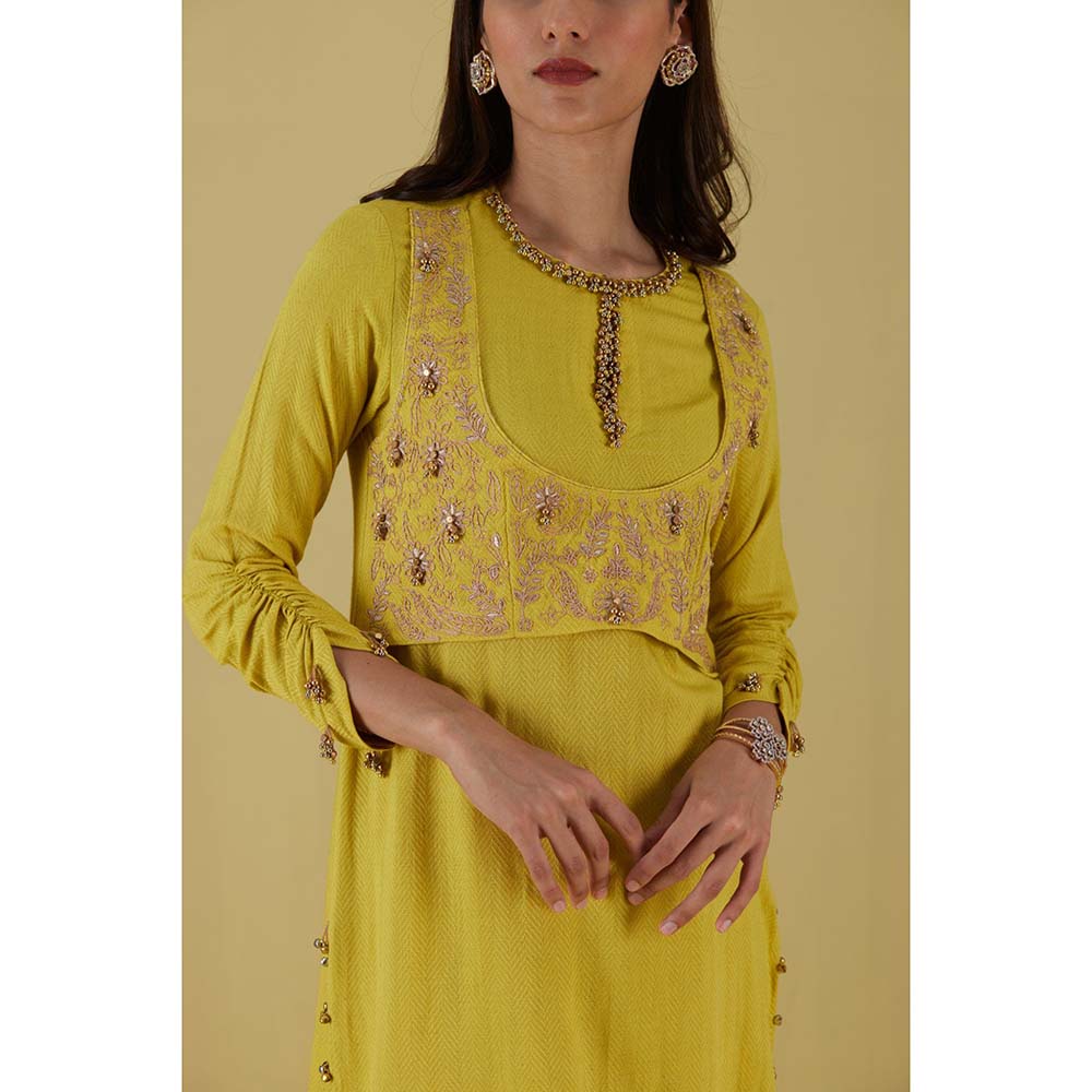 Inej Waist Coat Kurta Corn Yellow with Pant (Set of 2)