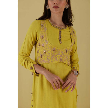 Inej Waist Coat Kurta Corn Yellow with Pant (Set of 2)