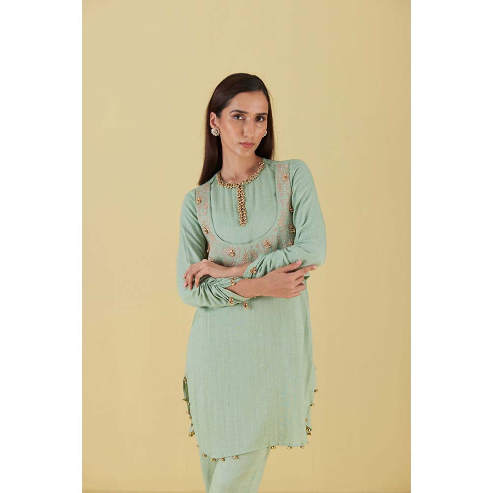 Inej Waist Coat Kurta Sea Green Mint with Pant (Set of 2)