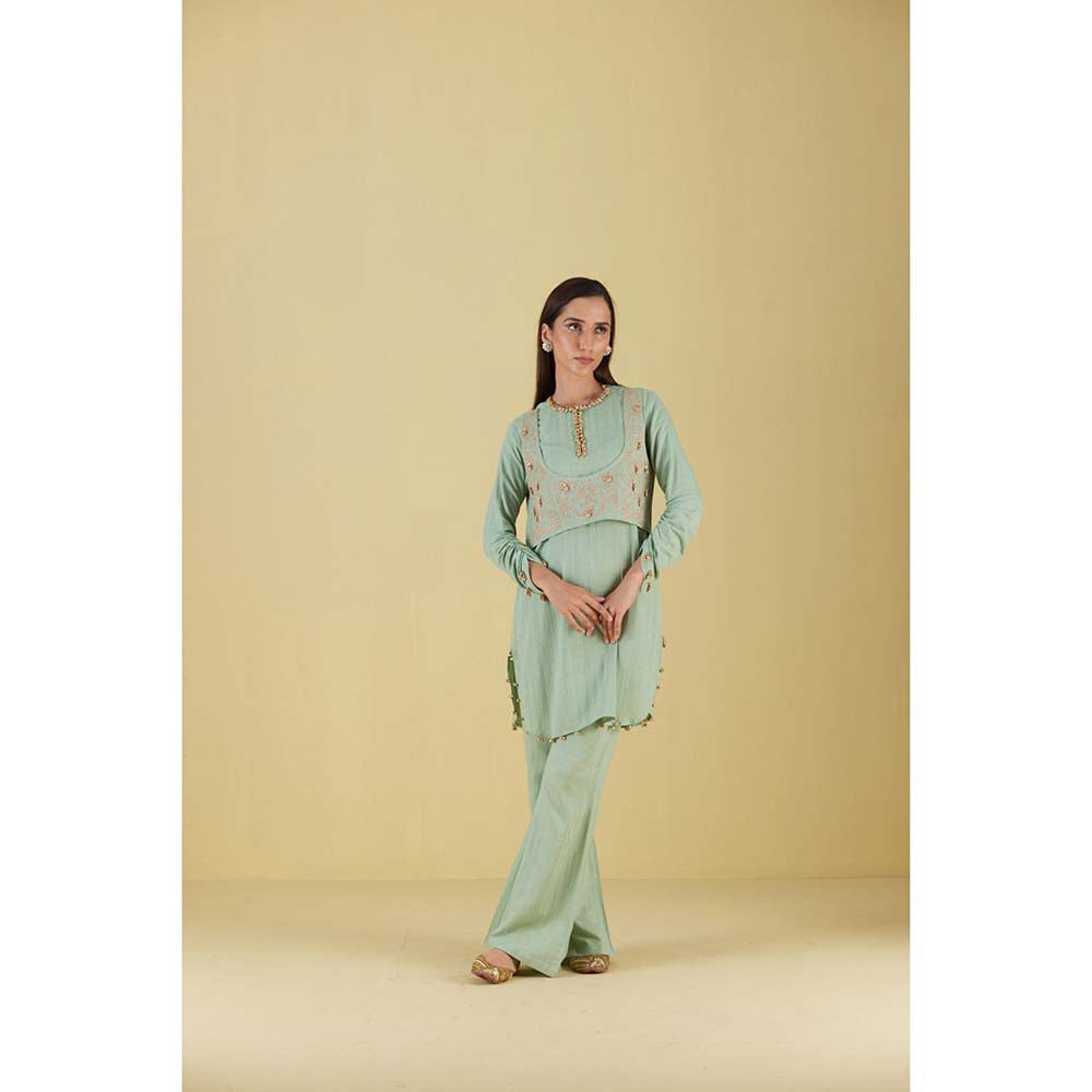 Inej Waist Coat Kurta Sea Green Mint with Pant (Set of 2)