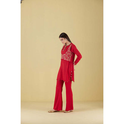 Inej Waist Coat Kurta Red with Pant (Set of 2)