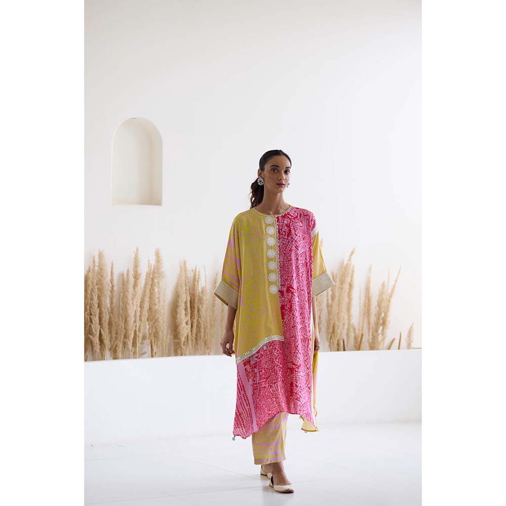 Inej Lakeer Multicoloured Kaftan Kurta with Pant (Set of 2)