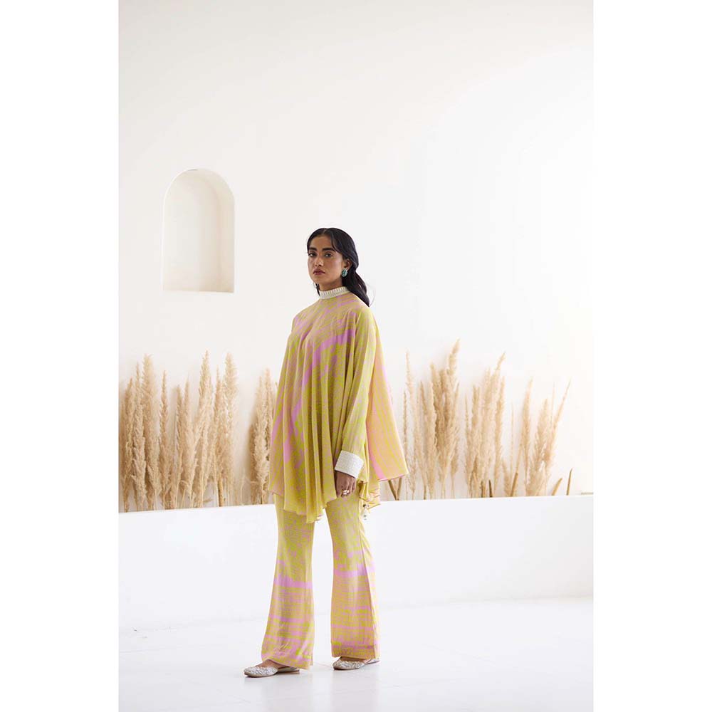 Inej Lakeer Yellow Open Drape Cape Kurta with Pant (Set of 2)