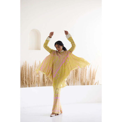 Inej Lakeer Yellow Open Drape Cape Kurta with Pant (Set of 2)