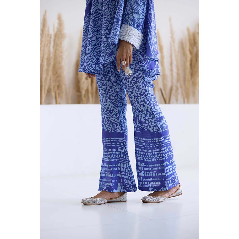 Inej Lakeer Blue Open Drape Cape Kurta with Pant (Set of 2)