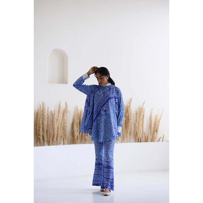 Inej Lakeer Blue Open Drape Cape Kurta with Pant (Set of 2)