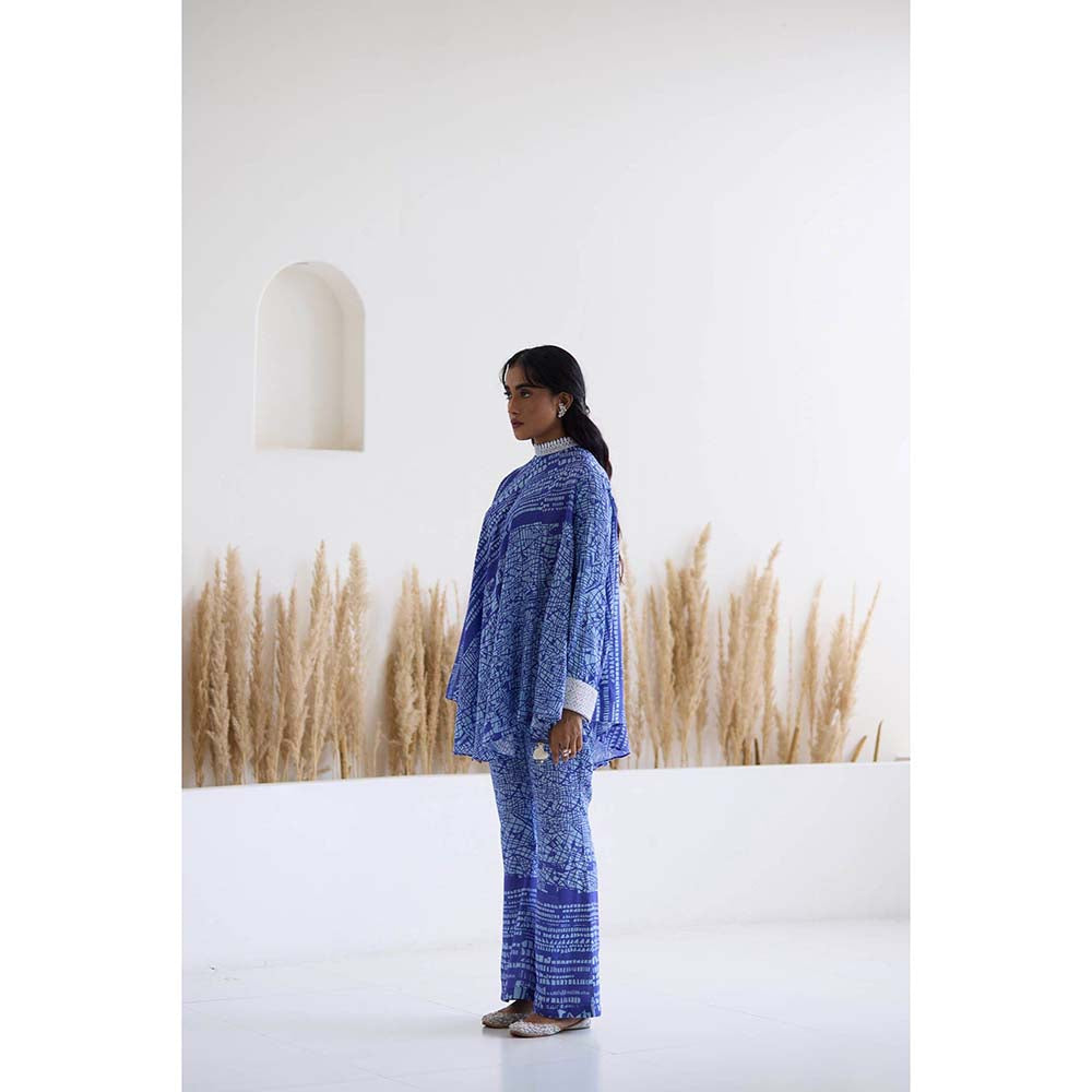 Inej Lakeer Blue Open Drape Cape Kurta with Pant (Set of 2)