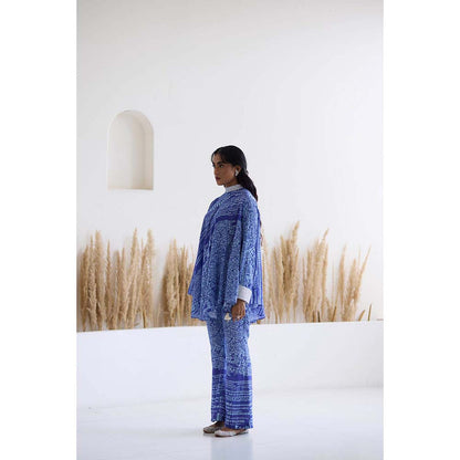 Inej Lakeer Blue Open Drape Cape Kurta with Pant (Set of 2)