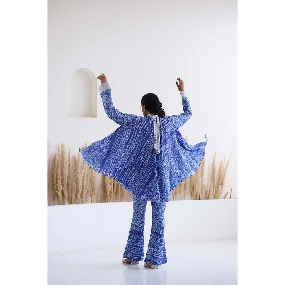 Inej Lakeer Blue Open Drape Cape Kurta with Pant (Set of 2)