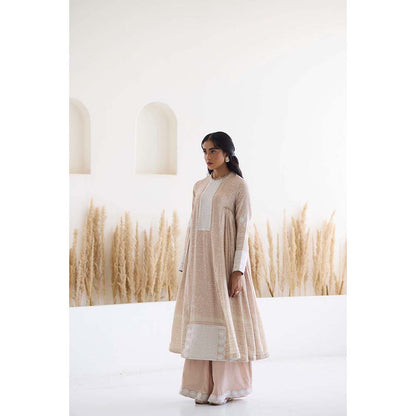 Inej Lakeer Beige Side gather Kurta with Palazzo (Set of 2)