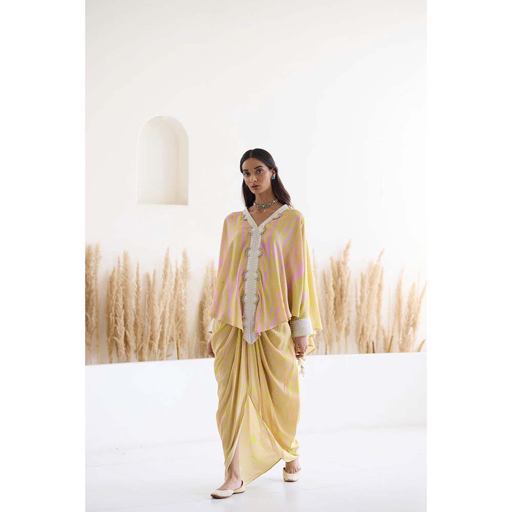Inej Lakeer Yellow Drape Dhoti with Top (Set of 2)