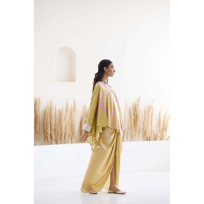 Inej Lakeer Yellow Drape Dhoti with Top (Set of 2)