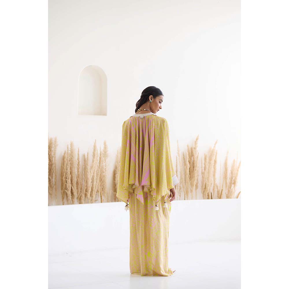 Inej Lakeer Yellow Drape Dhoti with Top (Set of 2)