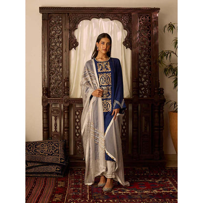 Inej Leher Navy Blue Straight Kurta with Pant (Set of 2)