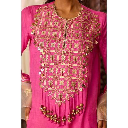 Inej Leher Hot Pink Kali Kurta with Pant (Set of 2)