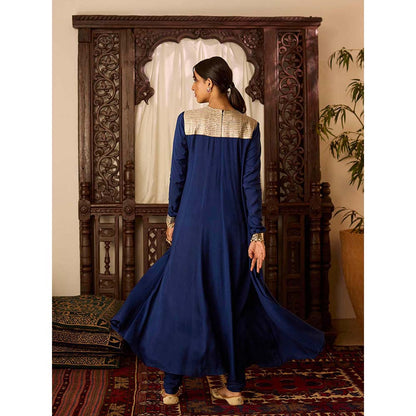 Inej Leher Navy Blue Long Kali Anarkali with Churidar (Set of 2)