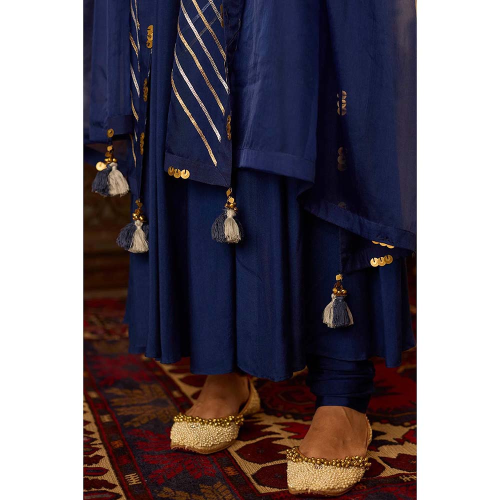 Inej Leher Navy Blue Long Kali Anarkali with Churidar (Set of 2)