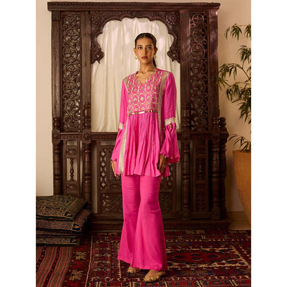 Inej Leher Hot Pink Yok Kurti with Pant (Set of 2)
