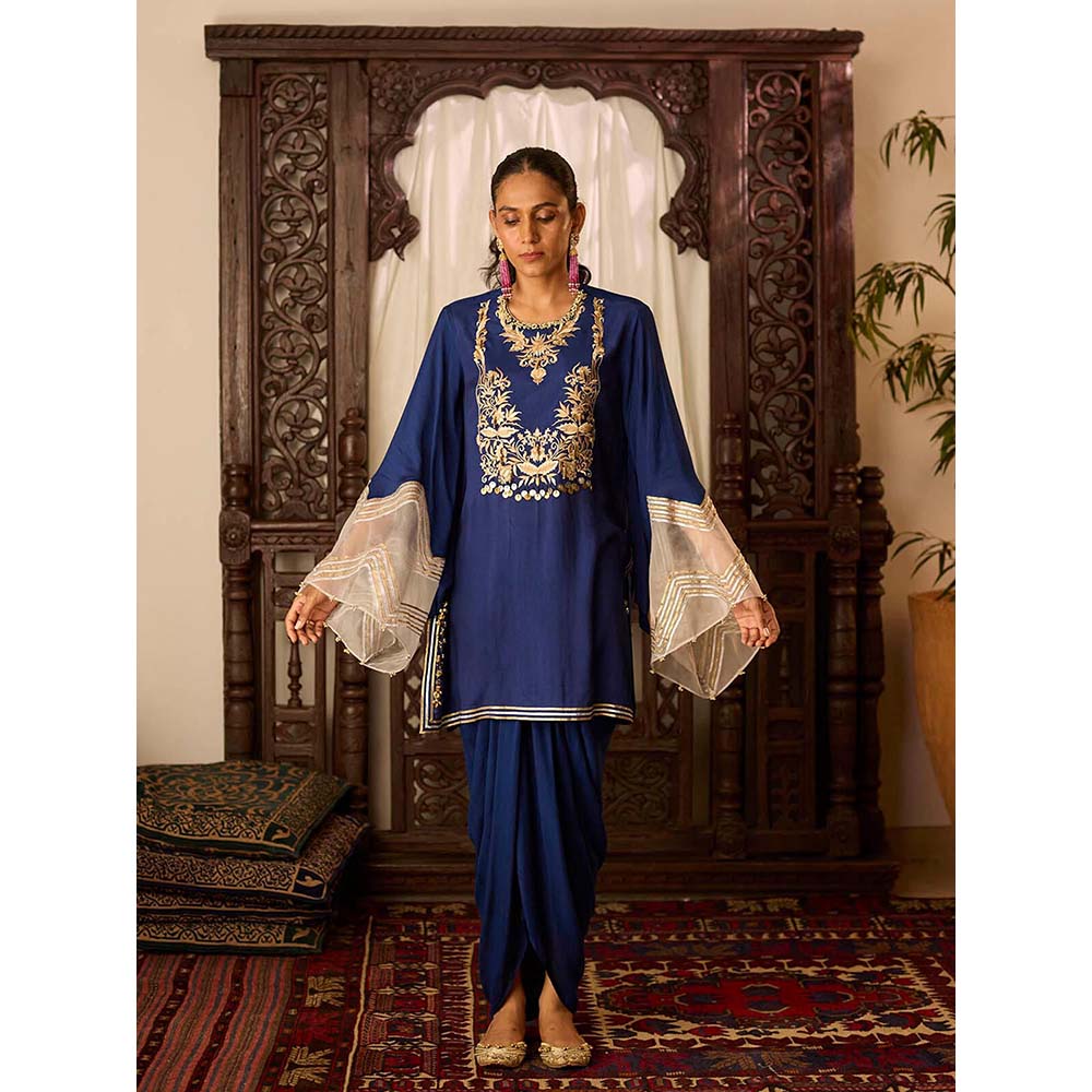 Inej Leher Navy Blue Drape Skirt with Kurti (Set of 2)