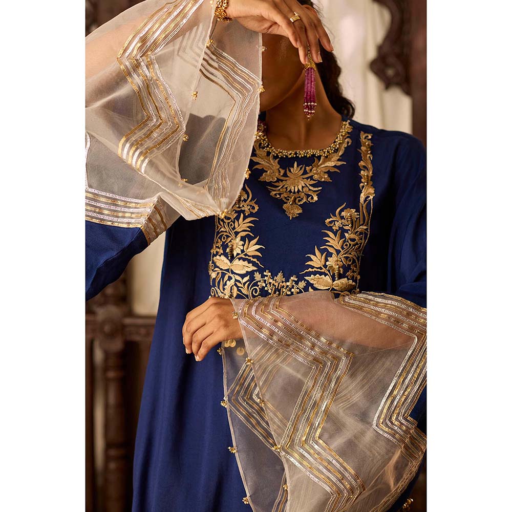 Inej Leher Navy Blue Drape Skirt with Kurti (Set of 2)