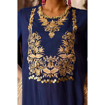 Inej Leher Navy Blue Drape Skirt with Kurti (Set of 2)