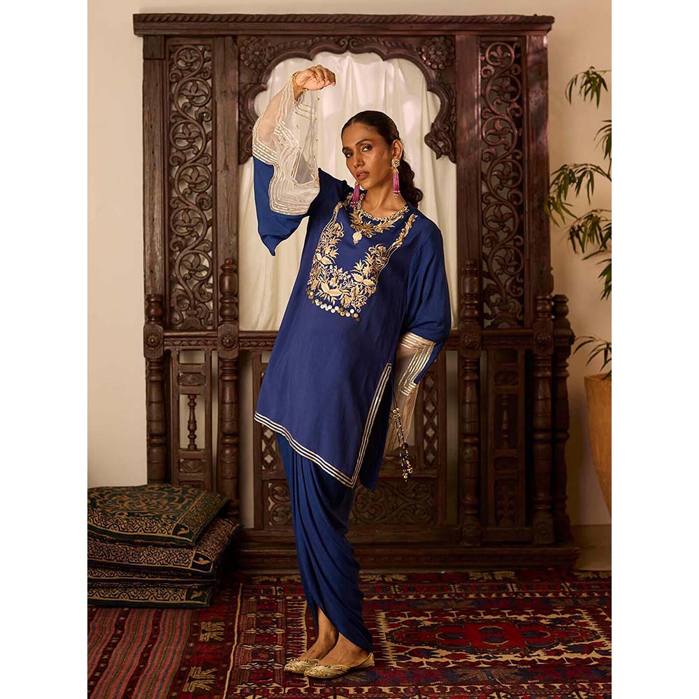 Inej Leher Navy Blue Drape Skirt with Kurti (Set of 2)