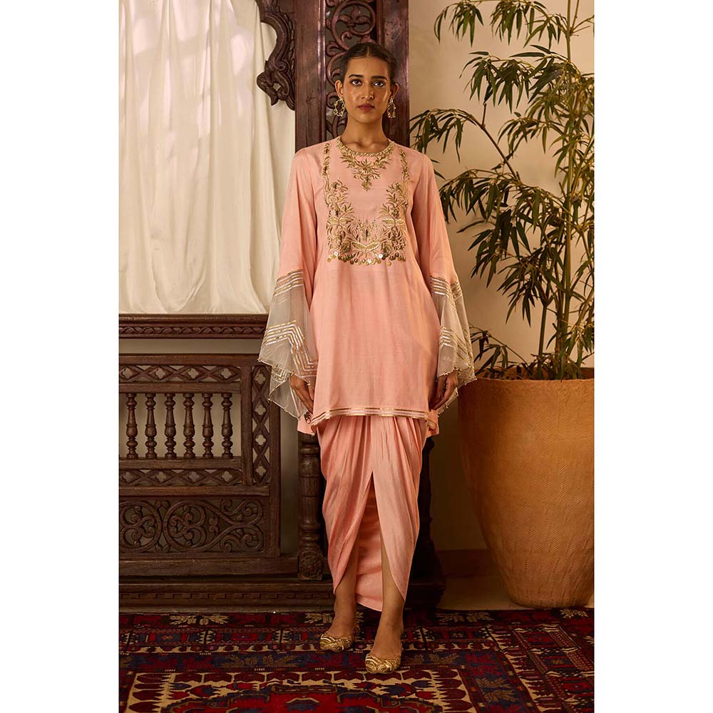 Inej Leher Peach Drape Skirt with Kurti (Set of 2)