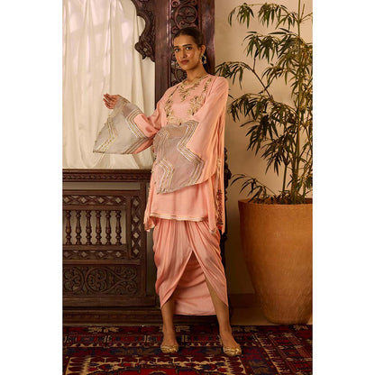 Inej Leher Peach Drape Skirt with Kurti (Set of 2)
