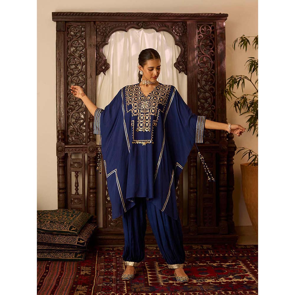 Inej Leher Navy Blue Kaftan with Salwar (Set of 2)