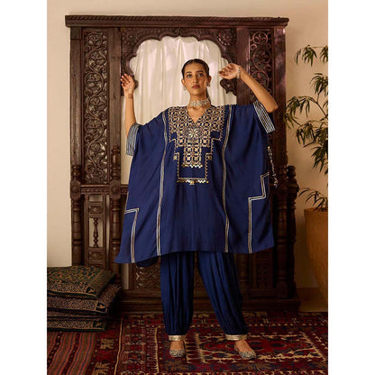 Inej Leher Navy Blue Kaftan with Salwar (Set of 2)