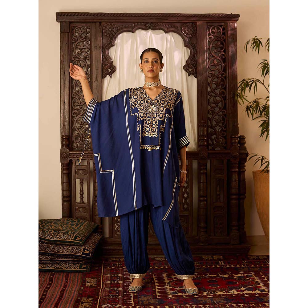 Inej Leher Navy Blue Kaftan with Salwar (Set of 2)