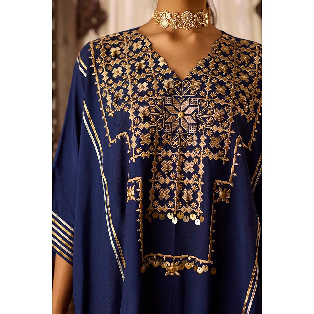 Inej Leher Navy Blue Kaftan with Salwar (Set of 2)