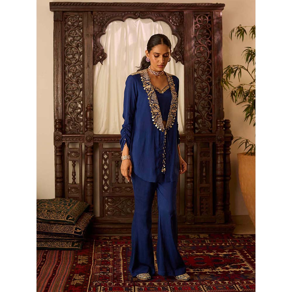 Inej Leher Navy Blue Bustier with Pant and Jacket (Set of 3)