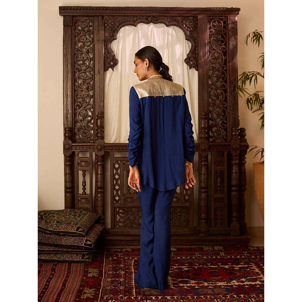 Inej Leher Navy Blue Bustier with Pant and Jacket (Set of 3)