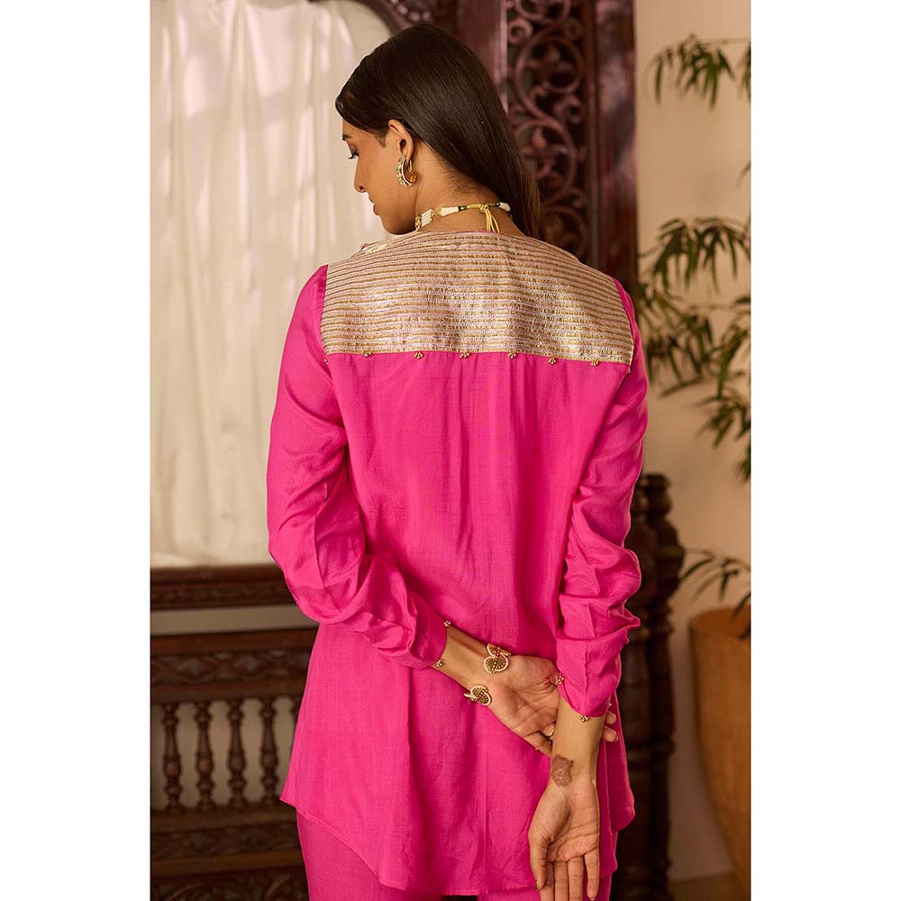 Inej Leher Hot Pink Bustier with Pant and Jacket (Set of 3)