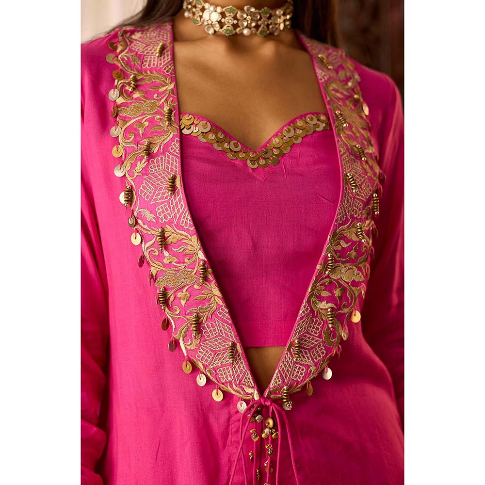 Inej Leher Hot Pink Bustier with Pant and Jacket (Set of 3)